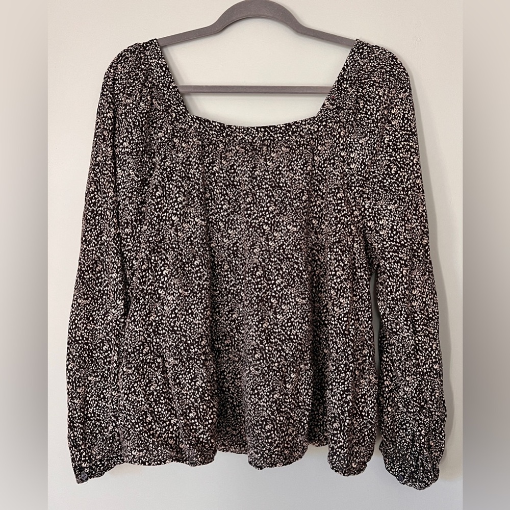 Old Navy Cheetah Print Square-Neck Tiered Babydoll Long Sleeve Blouse Sz XL
